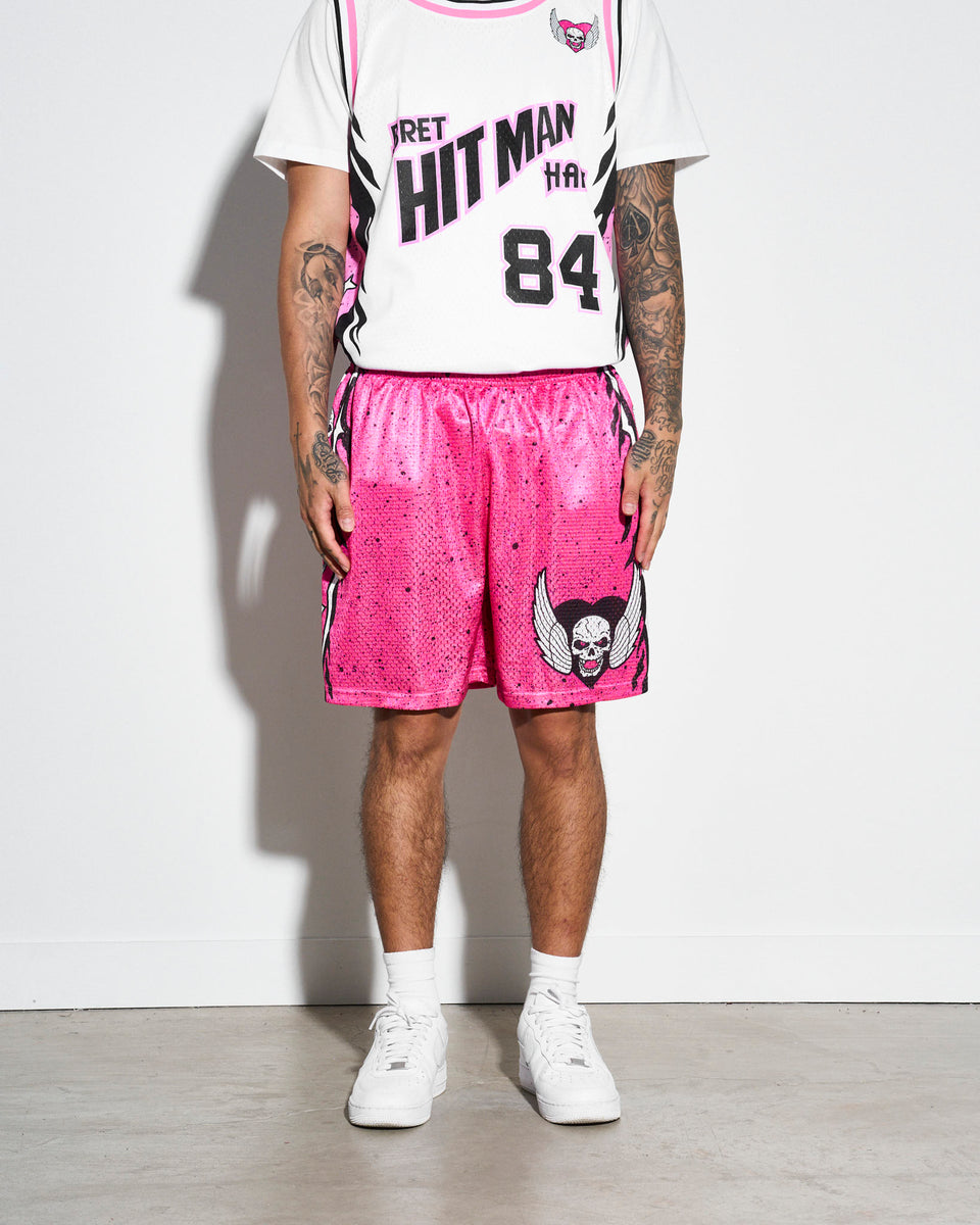 Bret Hart Speckle Pink Retro Shorts Chalk Line Apparel