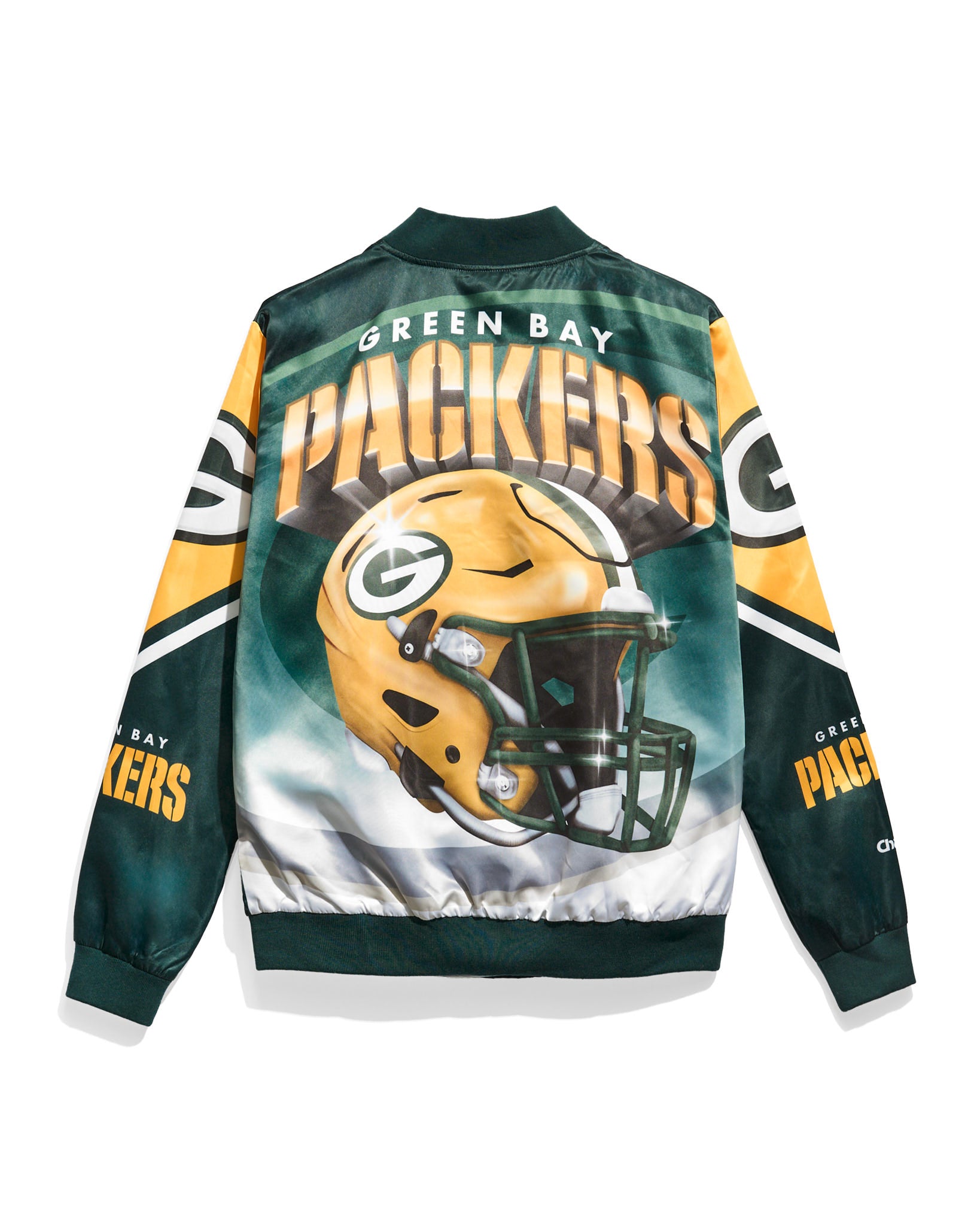 Green Bay Packers Helmet Fanimation Satin Jacket