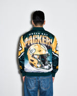 Green Bay Packers Helmet Fanimation Satin Jacket