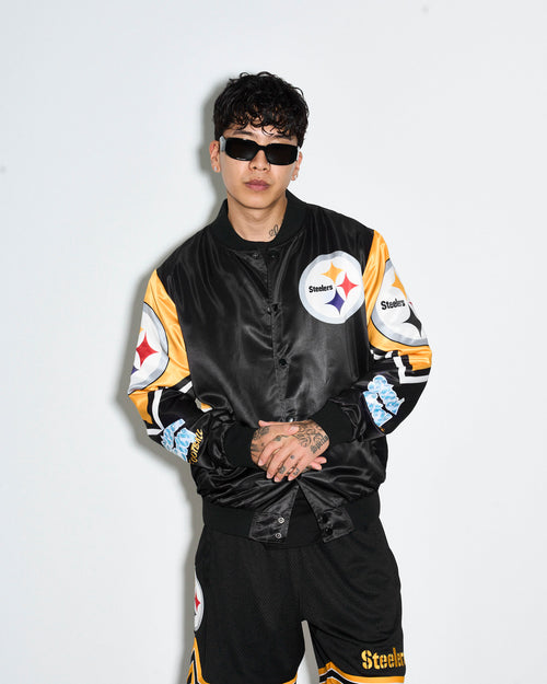 Vintage Style Steelers Black Satin Unisex Bomber Jacket