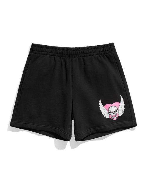 Bret Hart Skull Logo Black Fleece Shorts