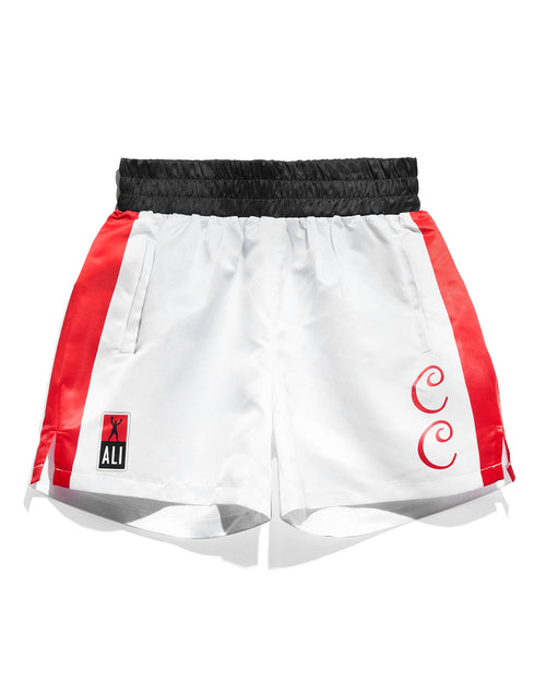 Muhammad Ali Cassius Clay White/Red Satin Fight Shorts